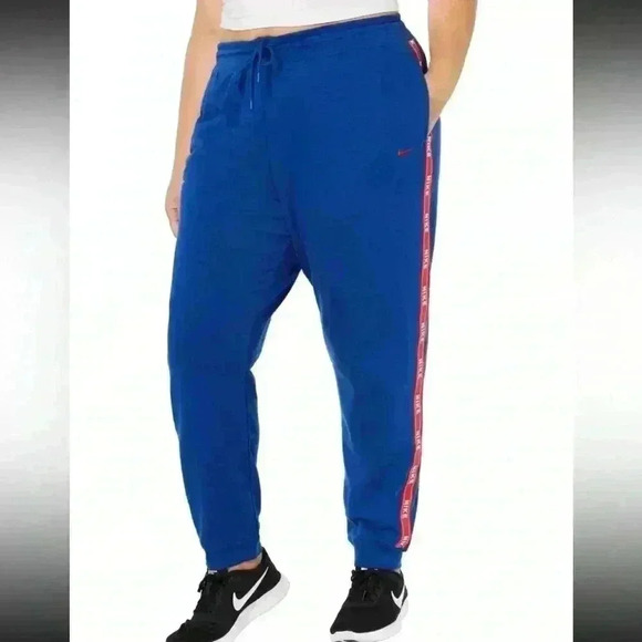 Nike Women's‎ Plus Size Logo Side Stripe Joggers Sweatpants 1X Blue Pockets NWT - Picture 1 of 12